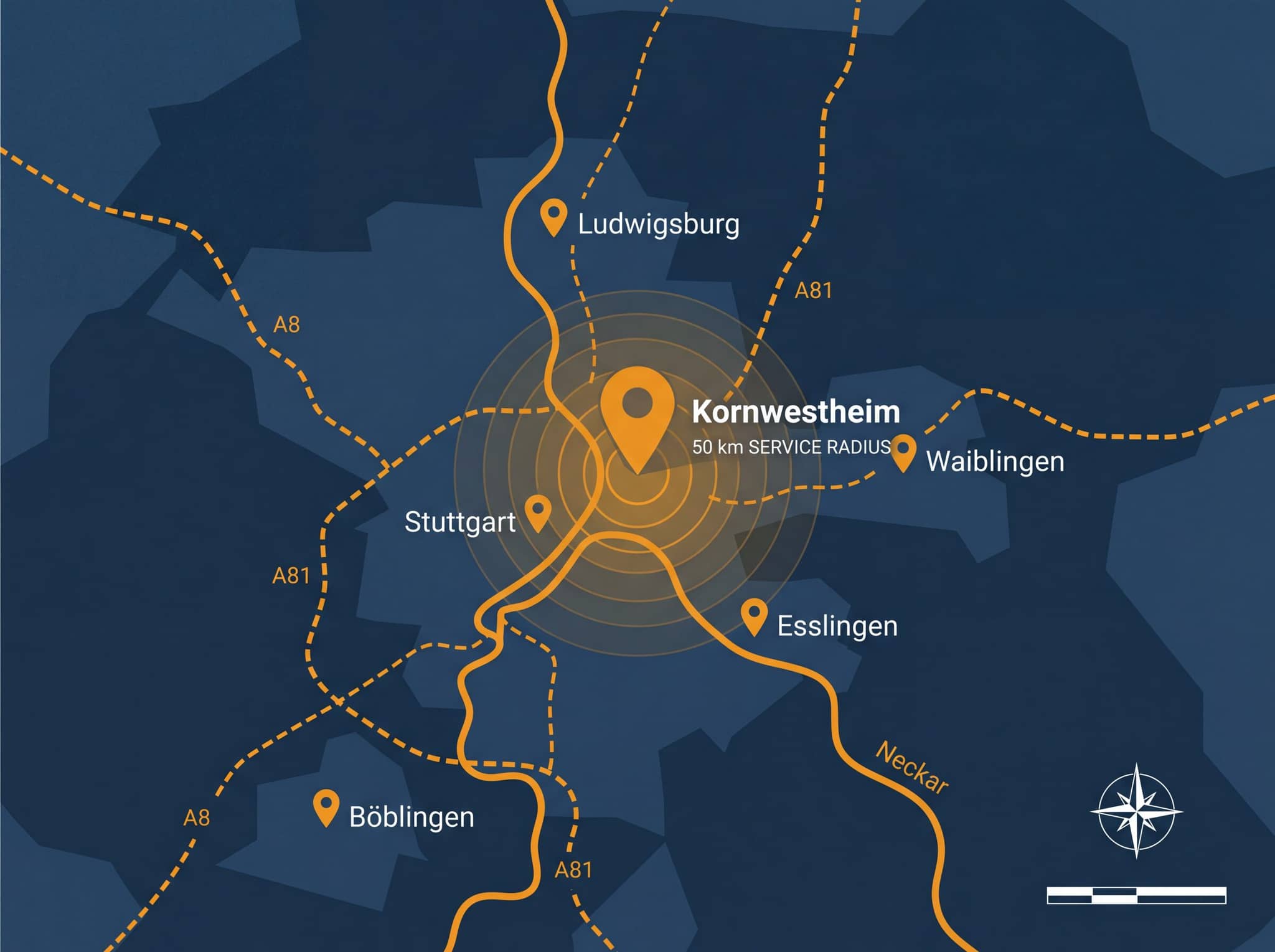 Skyline der Region Stuttgart — Einsatzgebiet KACE Concepts
